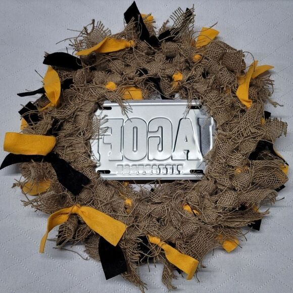 Pittsburgh Steeler Jagoff Black and Gold Rag Wreath - Picture 2 of 5